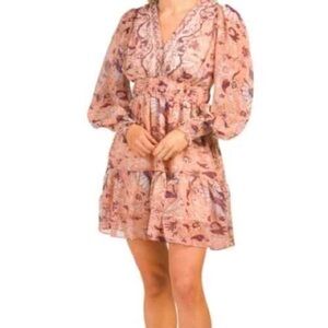 O.P.T. Boho‎ Floral Metallic Long Sleeve XS Mini Dress